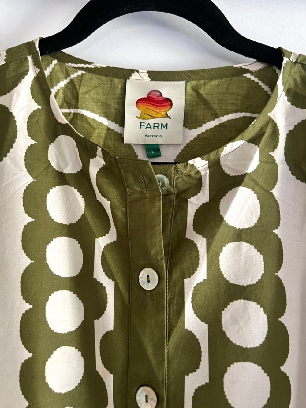 FARM Rio Green Palermo Drawstring Cinch-Waist Blouse Size Large NWT - Picture 7 of 16